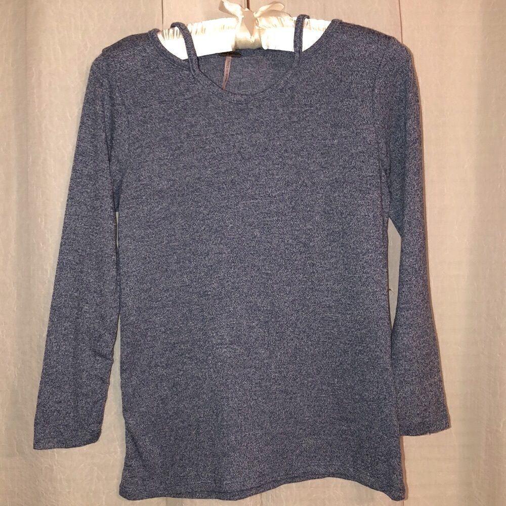 poof girls XL Fine Knit Heather Blue Long Sleeve Sweater